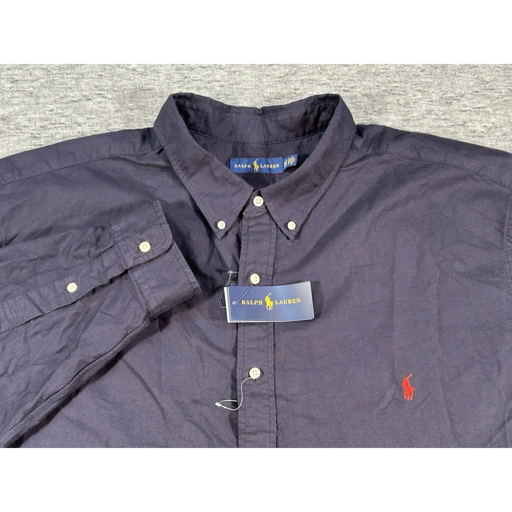 Ralph Lauren Shirt Mens XXXXL Tall Navy Blue Long Sleeve Red Pony Embroidery